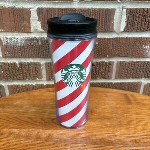 Starbucks Tumbler Coffee Double Lip Striped Candy Cane Christmas Cup 16 Oz w/lid